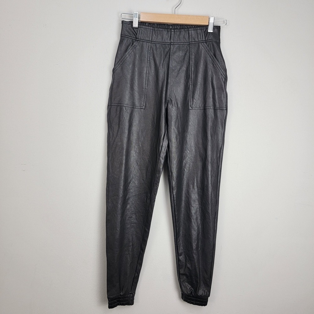 Spanx Leather Like Joggers Noir Black Tapered-Leg High-Rise Women's Size XS